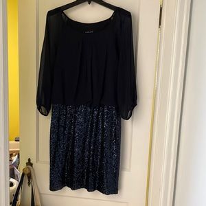 Navy chiffon and sequin dress 8